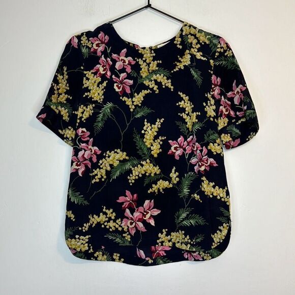 Whistles Silk Floral Short Sleeve Blouse 4 - Picture 1 of 6